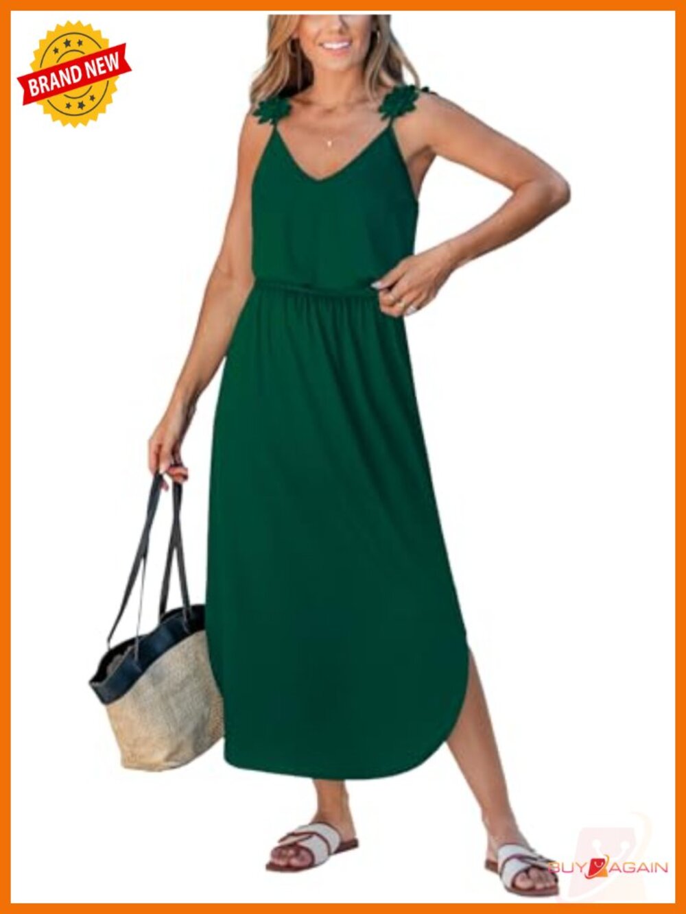 3D Floral Spaghetti Strap V Neck Maxi Dress Sleeveless Smocked
